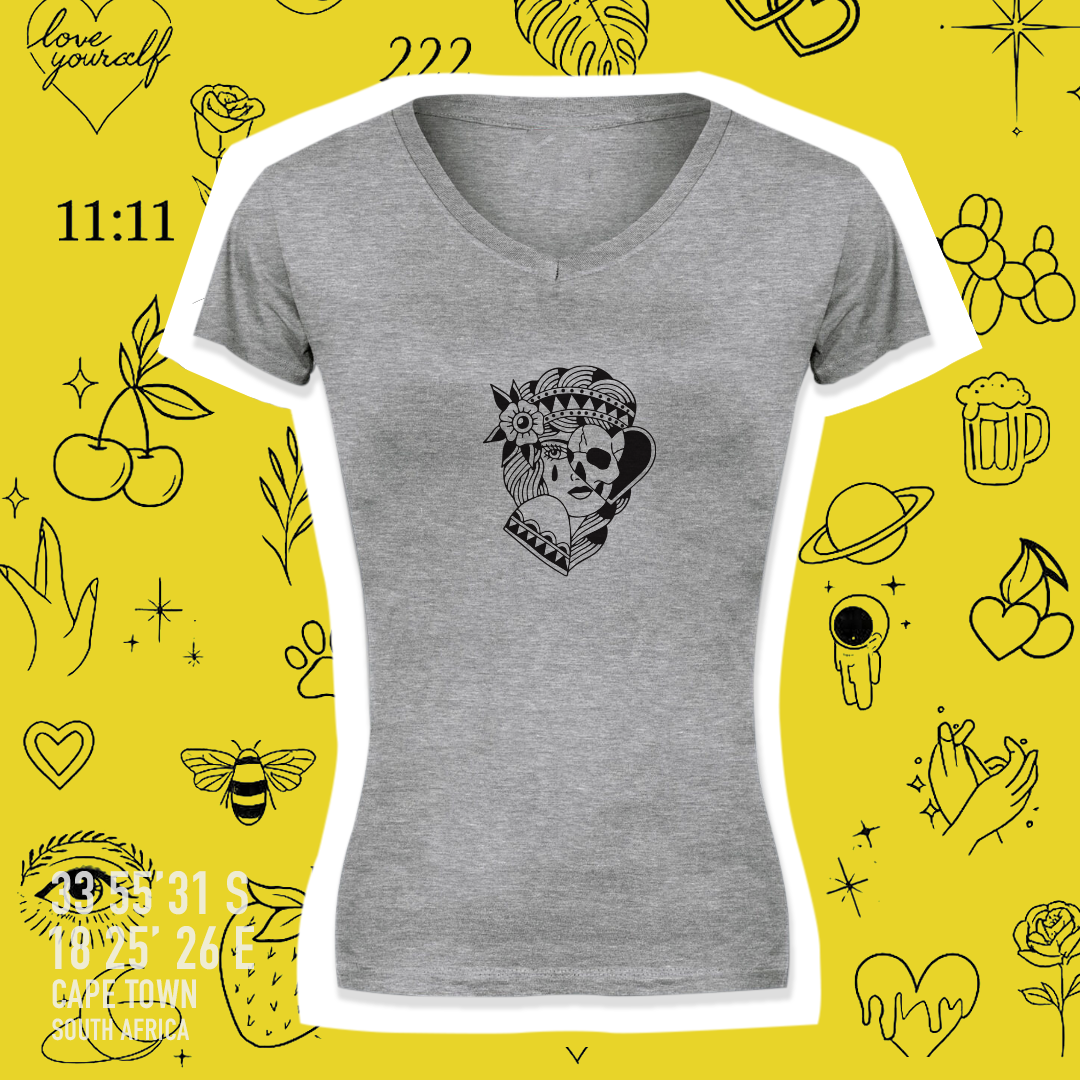 Slack Jane Lady Skull V-Neck Fitted T-Shirt